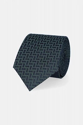 Zdjęcie produktu Krawat Granatowo-Zielony Jedwabny Wzór Geometryczny Lancerto