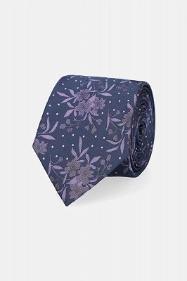 Zdjęcie produktu Krawat Granatowy w Fioletowe Kwiaty Lancerto