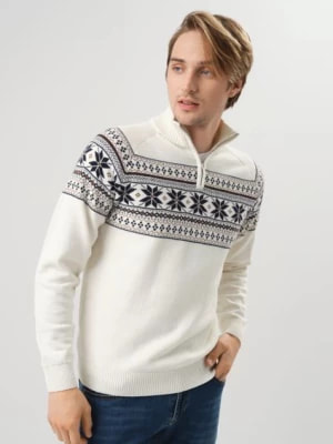 Zdjęcie produktu Kremowy sweter męski we wzór norweski OCHNIK