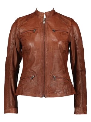 Zdjęcie produktu KRISS Skórzana kurtka "Krina" w kolorze brązowym rozmiar: 38