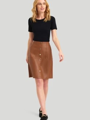 Zdjęcie produktu Krótka spódniczka z ozdobnymi guzikami brązowa Greenpoint