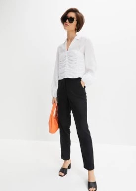 Zdjęcie produktu Krótsze spodnie high waist z domieszką lnu i elastyczną wstawką w talii bonprix