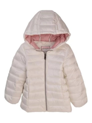 Zdjęcie produktu Biała kurtka dziewczęca pikowana z kapturem i różową podszewką Minoti