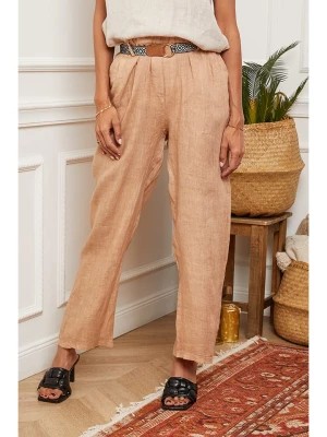 Zdjęcie produktu La Compagnie Du Lin Spodnie lniane "Loryanna" w kolorze karmelowym rozmiar: XL