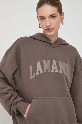 Zdjęcie produktu La Mania bluza damska kolor brązowy z kapturem z nadrukiem