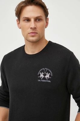Zdjęcie produktu La Martina sweter z domieszką wełny męski kolor czarny lekki