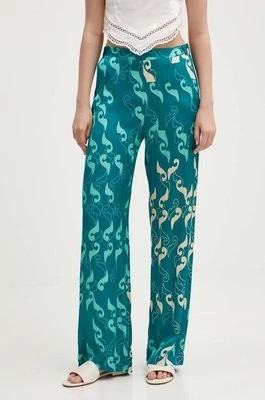 Zdjęcie produktu La Petite Française spodnie POUDRE damskie kolor turkusowy szerokie high waist