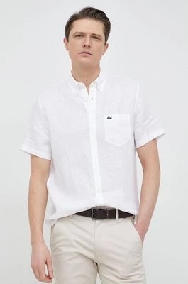 Zdjęcie produktu Lacoste koszula lniana kolor biały regular z kołnierzykiem button-down
