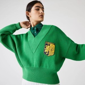 Zdjęcie produktu Lacoste L!VE Damski sweter z naszywką z herbem z dekoltem w kształcie litery V