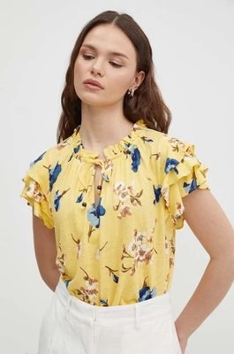 Zdjęcie produktu Lauren Ralph Lauren bluzka lniana kolor żółty wzorzysta 200936540