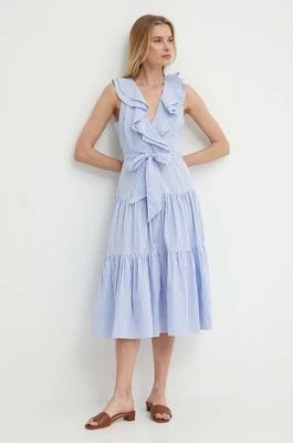 Zdjęcie produktu Lauren Ralph Lauren sukienka bawełniana kolor niebieski midi rozkloszowana 250933435