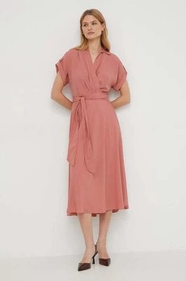 Zdjęcie produktu Lauren Ralph Lauren sukienka kolor różowy midi rozkloszowana