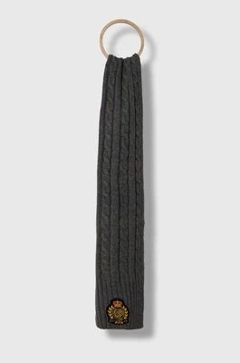 Zdjęcie produktu Lauren Ralph Lauren szalik z domieszką wełny kolor szary z aplikacją