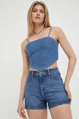 Zdjęcie produktu Lee szorty jeansowe Carol damskie kolor niebieski gładkie high waist