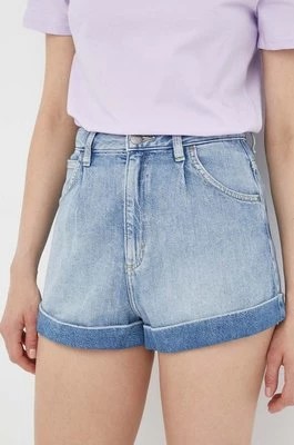 Zdjęcie produktu Lee szorty jeansowe damskie kolor niebieski gładkie high waist