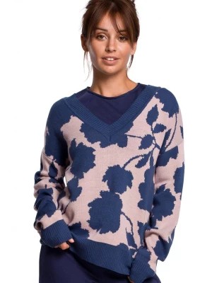 Zdjęcie produktu Lekki sweter z dekoltem V i wzorem w kwiaty Polskie swetry