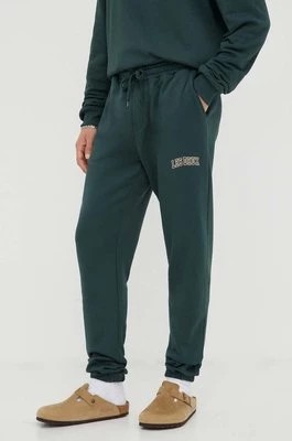 Zdjęcie produktu Les Deux spodnie dresowe bawełniane kolor zielony z nadrukiem