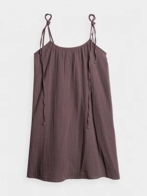 Zdjęcie produktu Letnia sukienka z bawełnianego muślinu - brązowa OUTHORN