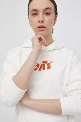 Zdjęcie produktu Levi's Bluza bawełniana damska kolor biały z kapturem z nadrukiem
