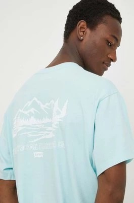 Zdjęcie produktu Levi's t-shirt bawełniany męski kolor turkusowy z aplikacją