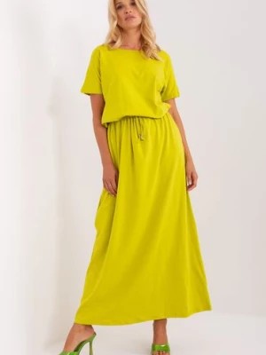 Zdjęcie produktu Limonkowa maxi sukienka damska basic z kieszeniami RELEVANCE