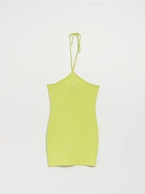 Zdjęcie produktu Limonkowa sukienka mini z wiązaniem i odkytymi plecami House