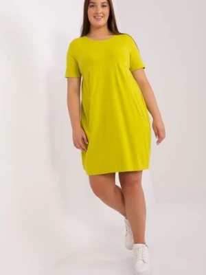 Zdjęcie produktu Limonkowa sukienka plus size basic z kieszeniami RELEVANCE