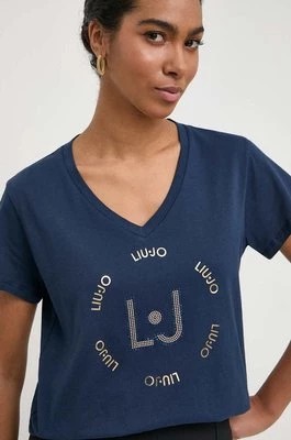 Zdjęcie produktu Liu Jo t-shirt bawełniany kolor granatowy