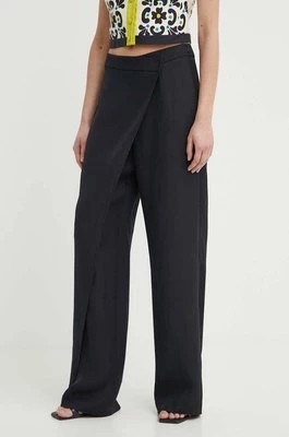 Zdjęcie produktu Liviana Conti spodnie z domieszką lnu kolor czarny proste high waist L4SL87