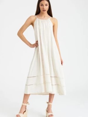 Zdjęcie produktu Lniana Biała sukienka damska na cienkich ramiączkach Greenpoint