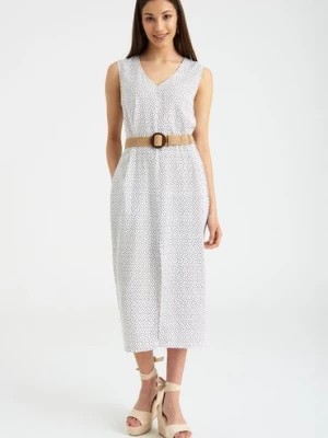Zdjęcie produktu Lniana Biała sukienka damska na ramiączka w kropki Greenpoint