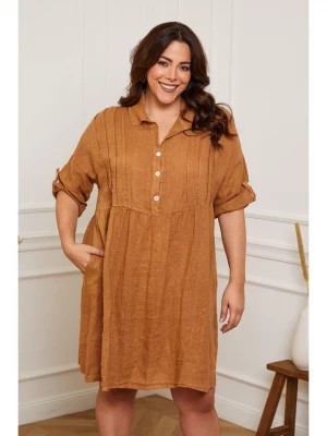 Zdjęcie produktu Plus Size Company Lniana sukienka "Cerif" w kolorze karmelowym rozmiar: 42