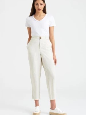 Zdjęcie produktu Lniane Spodnie klasyczne damskie białe Greenpoint