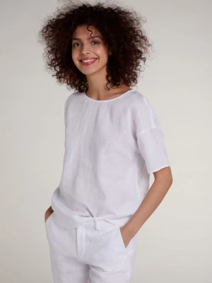 Zdjęcie produktu Lniany biały T-shirt z krótkim rękawem Oui