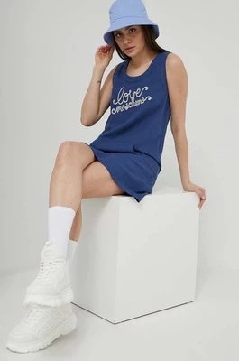 Zdjęcie produktu Love Moschino sukienka z domieszką lnu kolor niebieski mini prosta