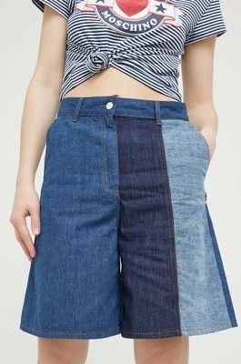 Zdjęcie produktu Love Moschino szorty jeansowe damskie kolor niebieski wzorzyste high waist