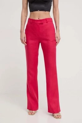 Zdjęcie produktu Luisa Spagnoli spodnie lniane kolor różowy proste high waist