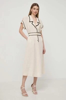 Zdjęcie produktu Luisa Spagnoli sukienka z domieszką lnu PARENTE kolor beżowy midi prosta 540699