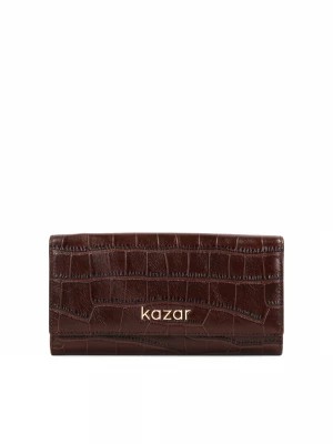 Zdjęcie produktu Luksusowy portfel z tłoczonej brązowej skóry Kazar