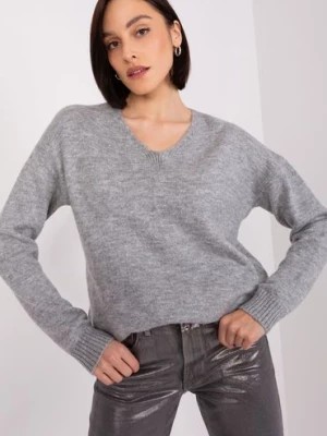 Zdjęcie produktu Luźny sweter damski szary RUE PARIS