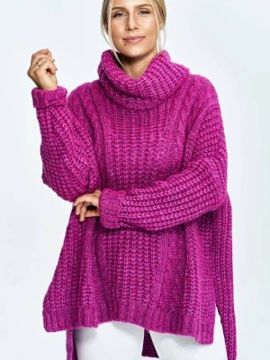 Zdjęcie produktu Luźny sweter jak ponczo z golfem fioletowy z wełną PeeKaBoo