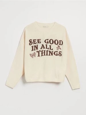 Zdjęcie produktu Luźny sweter z motywem tekstowym See Good In All Things beżowy House