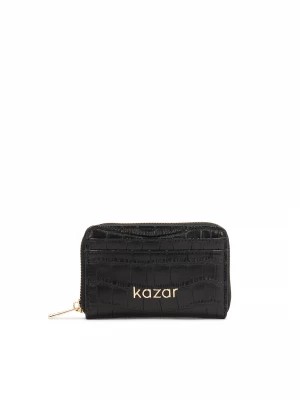 Zdjęcie produktu Mały czarny portfel damski z tłoczonym wzorem kroko Kazar