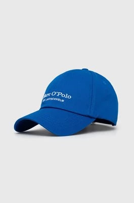 Zdjęcie produktu Marc O'Polo czapka z daszkiem bawełniana kolor niebieski z nadrukiem