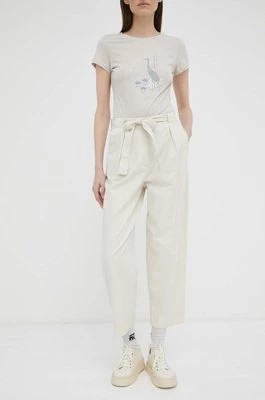 Zdjęcie produktu Marc O'Polo spodnie z domieszką lnu kolor beżowy proste medium waist