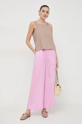 Zdjęcie produktu Marella spodnie lniane kolor różowy szerokie high waist 2413131084200
