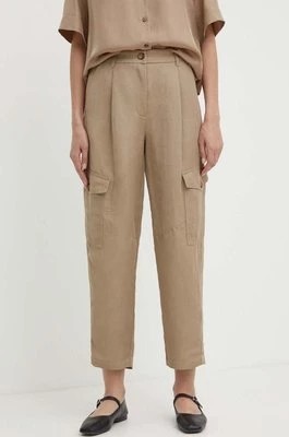 Zdjęcie produktu Marella spodnie z domieszką lnu kolor beżowy fason cargo high waist 2413131045200