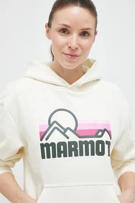 Zdjęcie produktu Marmot bluza dresowa Coastal kolor beżowy z kapturem z nadrukiem