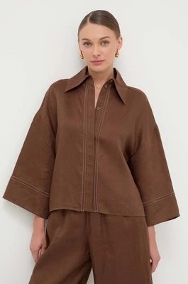Zdjęcie produktu Max Mara Leisure koszula lniana kolor brązowy relaxed z kołnierzykiem klasycznym 2416111038600
