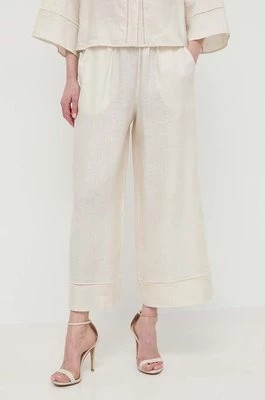 Zdjęcie produktu Max Mara Leisure spodnie lniane kolor beżowy szerokie high waist 2416131048600